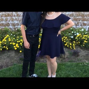 Navy Off the Shoulder Homecoming Winter Ball Dress